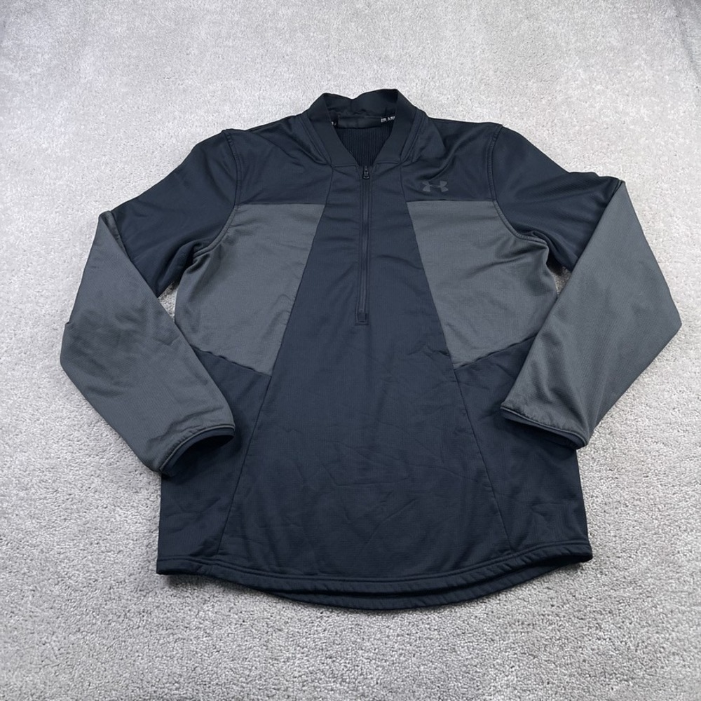 Under Armour Sweater Mens‎ Large Black Grey Half Zip Pullover Fleece Cold Gear